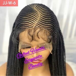 32 inches hand braided glueless wig. Natural color (Color 1B)